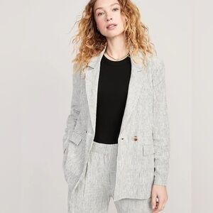 Old Navy Striped Double-Breasted Linen-Blend Blazer Oversized, size S